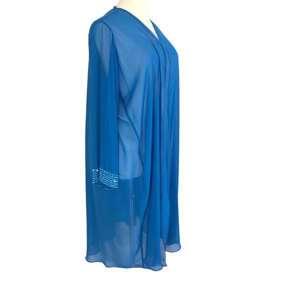 Sheer Chiffon Duster Open Jacket Blouse Sequin Trim Long Sleeves Sz 3X Teal Blue - Picture 10 of 15